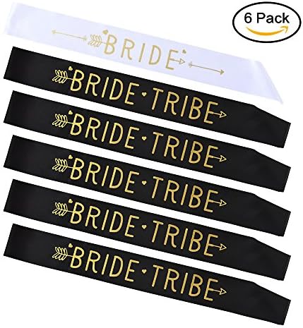 Yi PF G star Bachelorette Party Bride To Be Sash with Gold Glitter Cursive Lettering, 6 Black &amp; White Bride Tribe Sashes - Wedding Party Favors Accessories