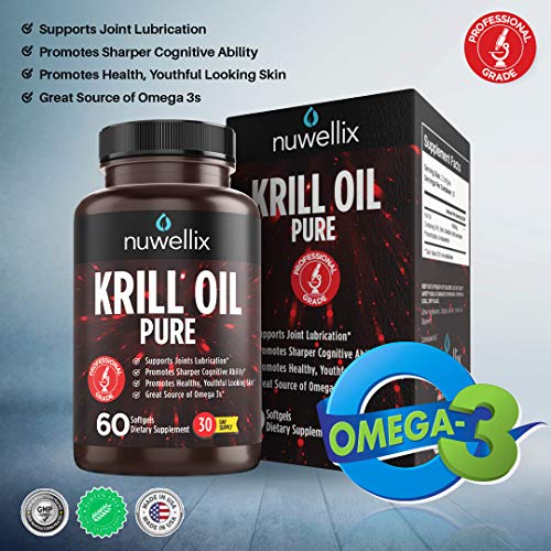 Nuwellix Krill Oil Supplement 1000mg Softgels with Omega 3 EPA, DHA and