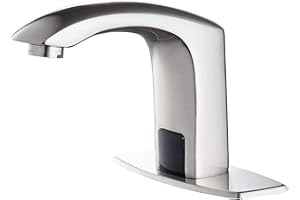 YCCUZA Automatic Sensor Touchless Bathroom Faucet Brushed Nickel Motion Actived Solid Brass Bathroom Sink Faucet with Hole Cover Plate Hands Free Vanity Faucets Deck Mount