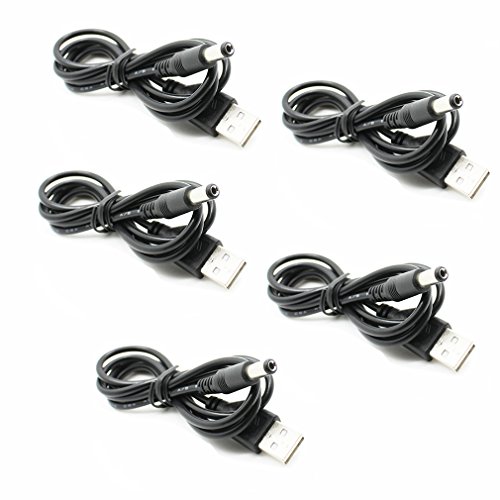 HiLetgo 5pcs USB 2.0 A Male to DC 5.5x2.1mm 5 Volt DC Connector Charge Barrel Jack Power Cable Black(Max 2.5 Ampere Power Cable, Center PIN Positive)