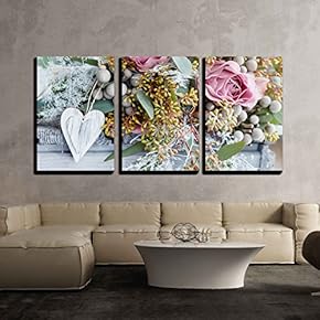 3 Piece Canvas Wall Art - Romantic Bouquet - Modern Home Art Stretched and Framed Ready to Hang - 16"x24"x3 Panels