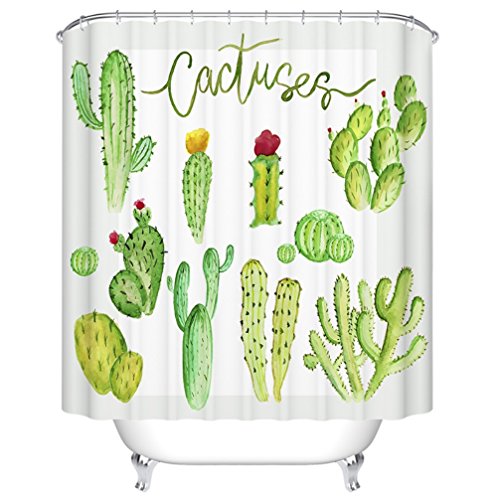 Goodbath Cactus Flower Green Plant Mildew Resistant Waterproof Polyester Bathroom Shower Curtains 72 x 72 Inch,Green