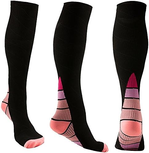 Compression Socks for Men &amp; Women, BEST Graduated Athletic Fit for Running, Nurses, Shin Splints, Flight Travel, &amp; Maternity Pregnancy. Boost Stamina, Circulation, &amp; Recovery (S/M, Black&amp;Pink)