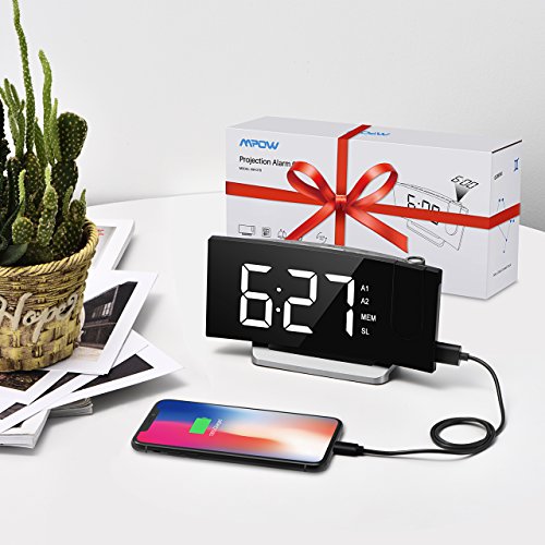 Mpow Projection Clock, FM Radio Alarm Clock, CurvedScreen Digital