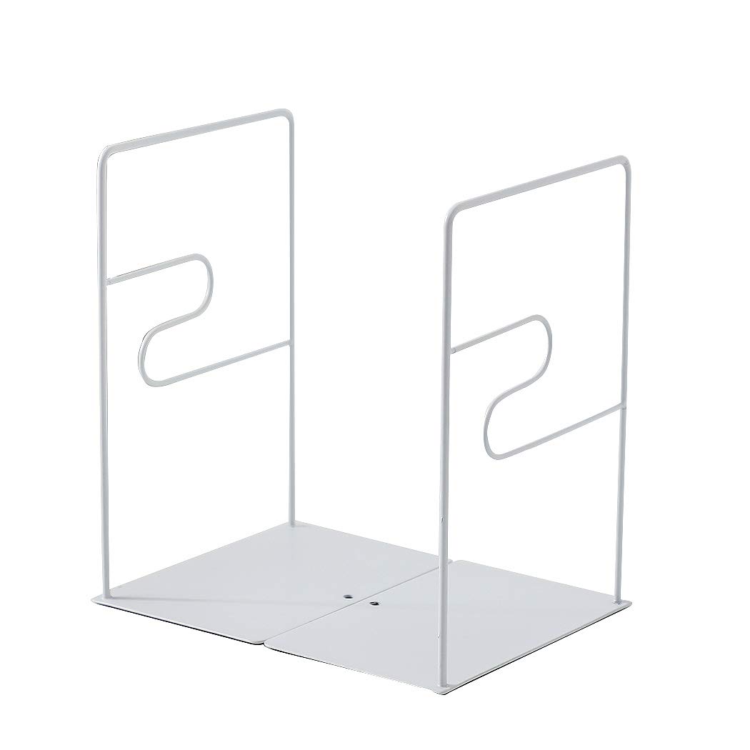 SIPLIV Minimalist Style Bookends Metal Adjustable Books Holder Stand Book Rack Desk Bookend - Z line, White