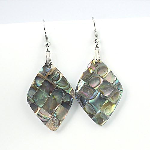BEST FINISH ABOLENE SHELL FASHION JEWELRY .925 SILVER PLATED EARRINGS S24480 2.5 inches