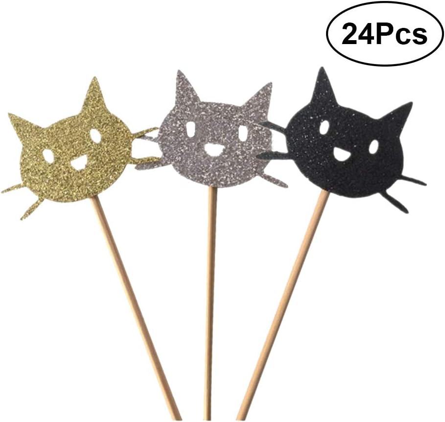 YeahiBaby 24pcs Cat Cupcake Toppers Halloween Cake Picks Cocktail Sticks Food Toothpicks Halloween Party Cake Decorations