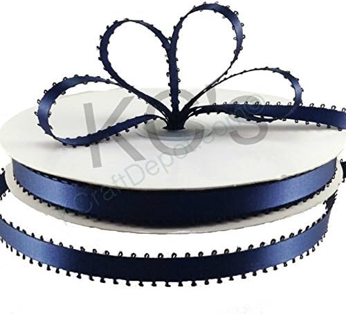 3/8" Navy Blue Double Faced Satin Ribbon with PICOT Feather Edge 50 Yard Spool 100% Polyester