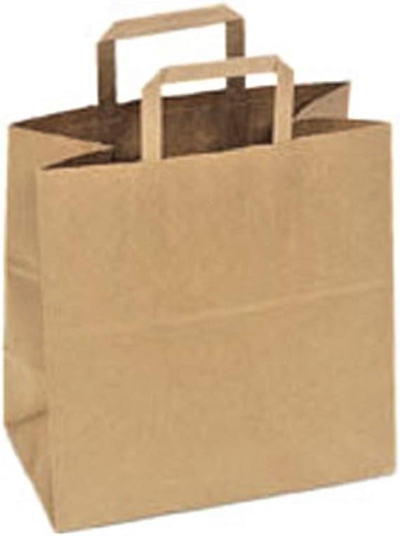 Large Paper Grocery Bags with Handles 12x7x14 Kraft Brown Heavy Duty