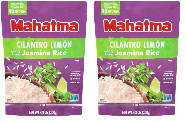Mahatma Ready to Heat Cilantro Limón–Flavored Jasmine Rice, Precooked Rice, Microwaveable in 90 Seconds, Six 8.8-Ounce Bags (Pack of 2)