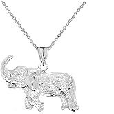 Animal Kingdom Certified 10k White Gold Joyful Elephant Charm Pendant Necklace, 20"