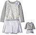 Dollie & Me Girls' Long Sleeve Knit to Glitter Mesh Drop Waist Fashion Dress