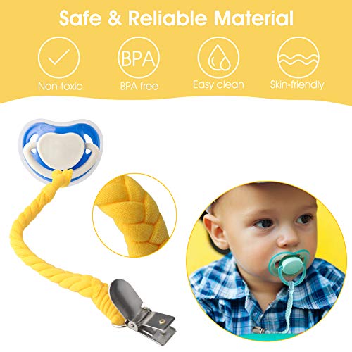 Pacifier Clip Monocho Universal Baby Pacifier Clip Braided Pacifier Holder Teething Ring for Boys and Girls Baby Teething Toy Pacifier Leash 6 Pack