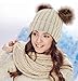 Arctic Paw Beanie for Women Womens Winter Hats Cable Knit Pom Pom Beanie with Faux Fur Ears Beige
