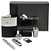fimicc Flask Gift Set ; 8OZ - Stainless Steel and PU Leather Sheath - Funnel - 4 Shot Glasses - Bottle Opener Keychain - Corkscrew Pocket Knife and Pen (Silver 1)