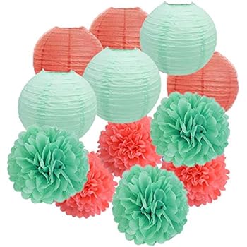 Amazon Com Party Hanging Decoration Kit 12 Pieces Coral Mint