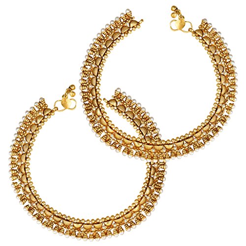 Ethnic Indian Artisan Jewelry Set Faux Polki Gold Tone Anklet Payal SetABAN0242WH