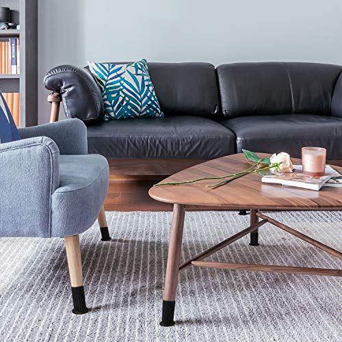 AIRUJIA Chair Leg Socks, 32PCS Knitted Elastic Furniture Socks Chair Leg Floor Protectors, Double Thickness, Fit Square Round Chair Feet with Diameter from 3/4 inch to 1-1/2 inch, Black