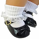 Black Patent Bow Shoes & White Lace Trim Socks For Bitty Baby Dolls & Bitty Twins