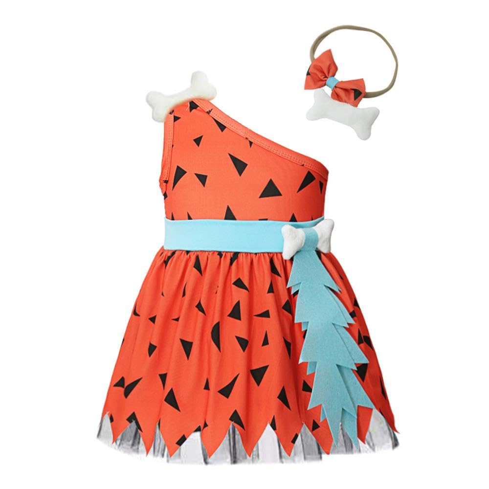 Lito Angels Flintstone Pebbles Fancy Dress Up Costume with Headband for Infant Baby Girls Age 6-12 Months, Orange (Tag Number 70)