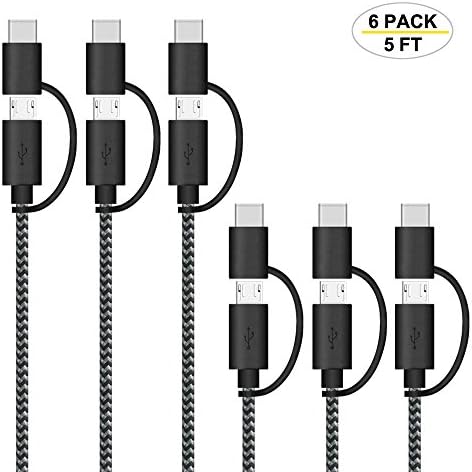 Gopala Micro USB and Type C Cable USB 2 in 1 Charging Cord for New MacBook Google Pixel XL Samsung, Nexus LG Motorola Micro and Type C Smartphone - 6 Pack