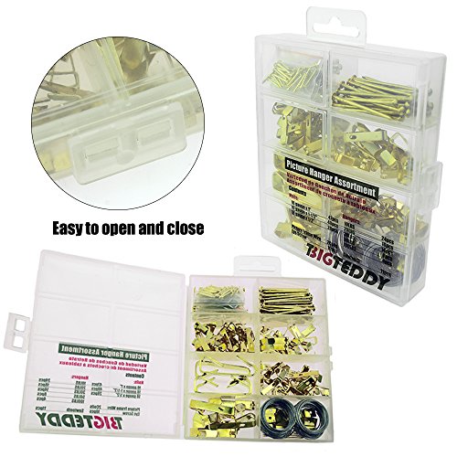 BIGTEDDY - 206pcs Photo Frame Picture Hangers Assortment Wall Hanging Kit Hardware Hooks with Wire for Drywall Home and Office Picture Wall Mount