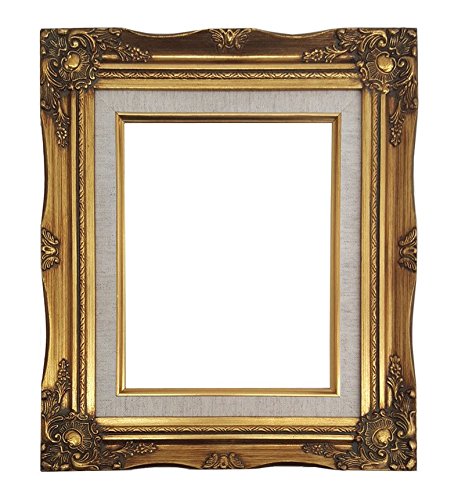 Ornate Baroque Gold Painted Wooden Frame with Cream Linen Liner Shabby Chic Picture Frame 24x36 w glassback