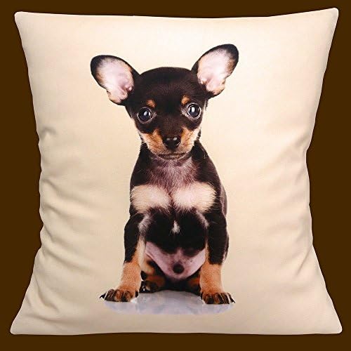 LarryEShop brand new Chihuahua black tan puppy in white Decorative Printed Cotton Linen Throw Pillow 18 X18 inch cushion.