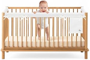 CHIPCHIP Crib Rail Covers for Teething – Protect Baby Teeth and Save Crib Rails, Fits Standard Full-Size Cribs, Pure White (3-Pack Mesh Fabric (01 Long Panel + 02 Short Panels))