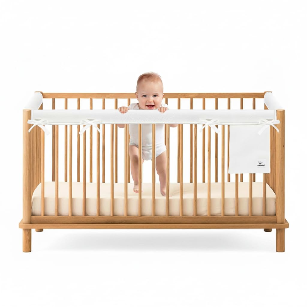 Photo 1 of Baby Crib Rail Covers for Teething (3-Pack) – Breathable Dual-Layer Mesh Teething Guard with Storage Pocket, Soft Padded Protector for Crib Rails, Fits Standard Full-Size Cribs, Pure White