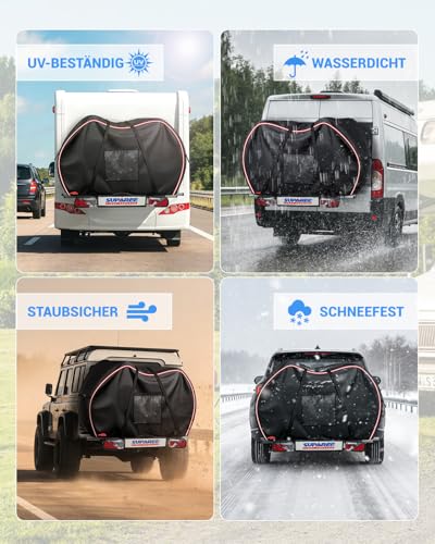 SUPAREE Bicycle Cover for 2 Bicycles Bicycle Cover Waterproof Transport Bicycle Cover for Bicycle Carrier with Warning Bag (Bag Only) UV Protected Weatherproof Tear-Resistant 420D for Motorhome Car
