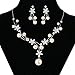 EleQueen Women's Silver-Tone CZ Simulated Pearl Flower Filigree Bridal Necklace Earrings Set Cream Color