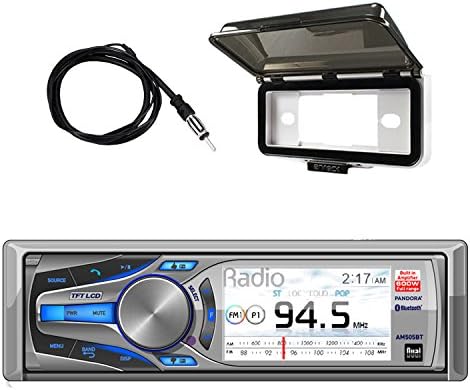 Dual Mechless AM/FM, MP3 Bluetooth Receiver Detachable Face with 3 TFT LCD USB, iPod/iPhone Control, Pandora with Enrock Marine Audio Dash Kit Protector-White &amp; Enrock Marine Antenna