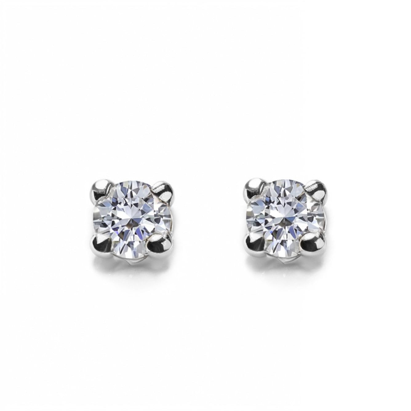Mondepetit - 9ct White Gold Cubic Zirconia 4 mm Children's Baby Girls Earrings shine