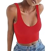 Artfish Women's Sleeveless Shirt Ribbed Fitted Scoop Neck Basic Crop Tank Top Cropped