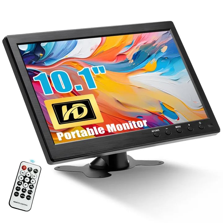 CAMECHO 10.1 Inch HD CCTV Mini Monitor, LCD Color 1024x600 VGA HDMI BNC AVI Input PC DVR Monitor Car Backup And Home Security Screen