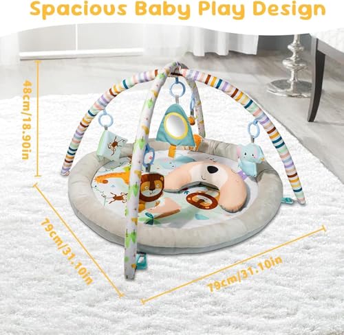 DMG Baby Gym Play Mat with 6 Toys - Multi-Stage Activity Mat for Tummy Time, Lie & Sit Play, Machine Washable Cover with Non-Slip Bottom, Newborn Infant Developmental Toy for Sensory Motor Skills