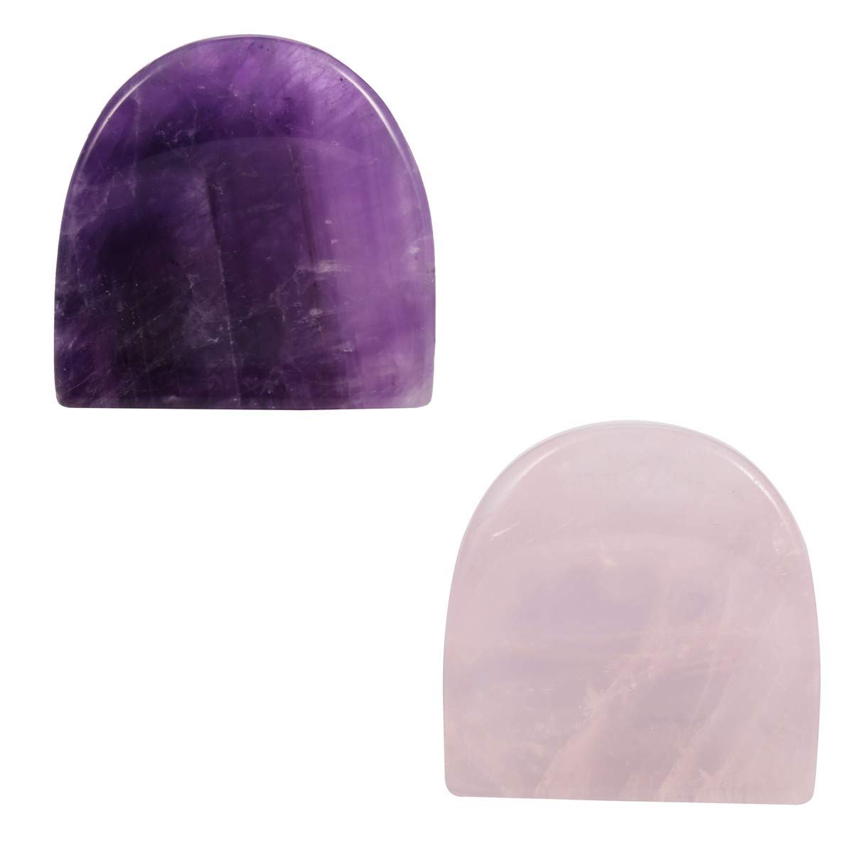mookaitedecor Pack of 2 Natural Amethyst & Rose Quartz Semicircle Crystal Thumb Worry Stones for Anxiety Stress Relief, Polished Pocket Stones Palm Quartz Healing Crystal Gifts