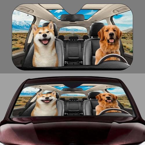 Custom Pet Windshield Sun Shade with Photo Personalized Funny Window Sun Shades with Your Dog Cat Photo Customized Funny Car Front Sun Visor UV Rays Foldable Auto Sunshade for Car SUV Truck