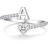 Step Forward 925 Sterling Silver Adjustable Initial Ring for Women | Non Tarnish Letter Rings for Lady | Alphabet Heart Thumb Rings | Capital Letter Jewelry Gifts