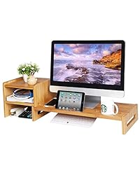 SONGMICS - Soporte para monitor de bambú para portátil o teléfono móvil, con organizador de escritorio de 2 niveles, patentado ULLD217
