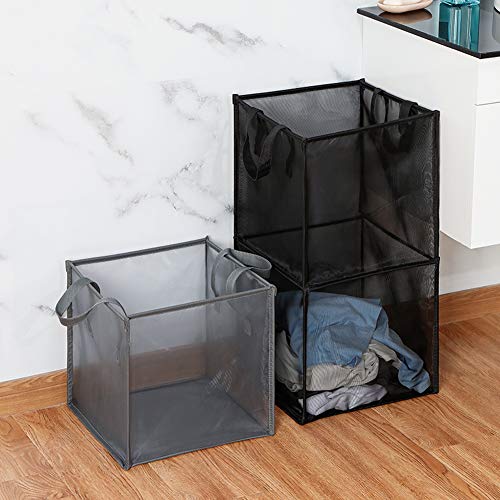 Laundry Hamper Bag with Handles,Portable &Collapsible Dirty Clothes Mesh Basket Foldable for Washing Storage, Kids Room,Dorm or Travel (Black) - Thumbnail 7