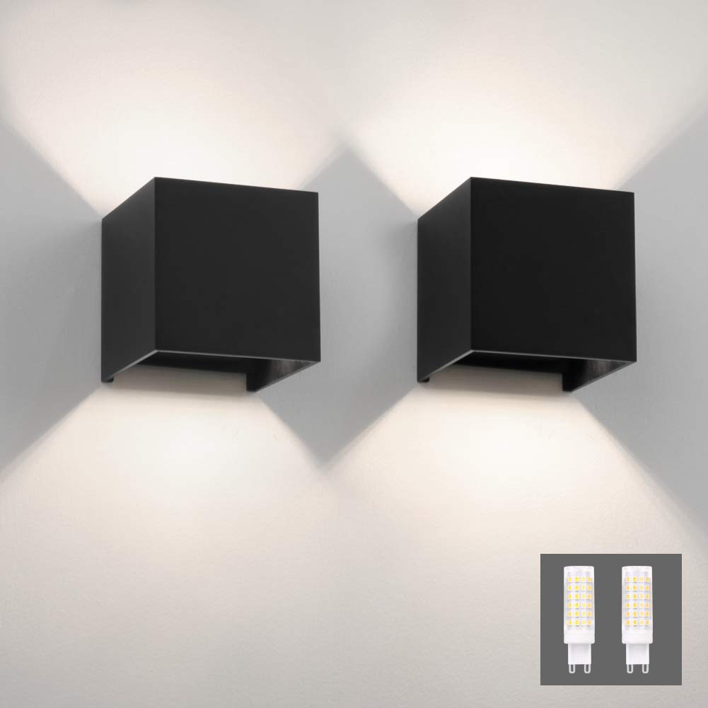 Klighten Modern LED Wall Lights Up and Down Wall Lamp Indoor/Outdoor Wall Sconce Lights for Living Room, Bedroom, Hallway, Natural White 4000K, Black (G9 LED Bulb Include)