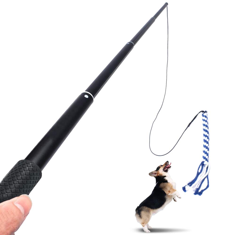 Extendable Durable Teaser Wand Dog Toy Stick Flirt Fishing Pole for Dogs Training