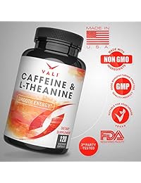 Cafeína 50 mg con L-Theanine 100 mg píldoras para la energía suave, enfoque, claridad – 120 cápsulas...