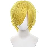 Blonde Yellow Sanji Cosplay Wig Long Side Bangs Resistan Synthetic Fiber Short Hairs for Uniex Adult Halloween Cos Anime Party Replacement Wigs