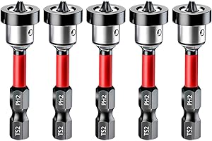 Saipor 5pcs Drywall Screw Setter, Magnetic Positioning Screwdriver Bits PH2 Bits, 1/4" Hex Shank Drywall Screw Bit, Plasterbo
