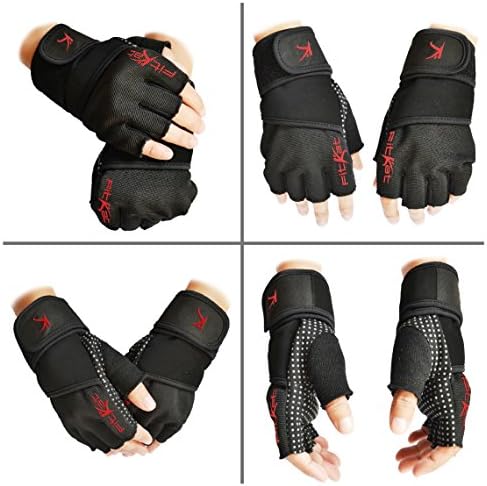 fitKatz Weightlifting Gloves with 18-Inch Wrist Support and Pull-up Tabs, Medium, Black