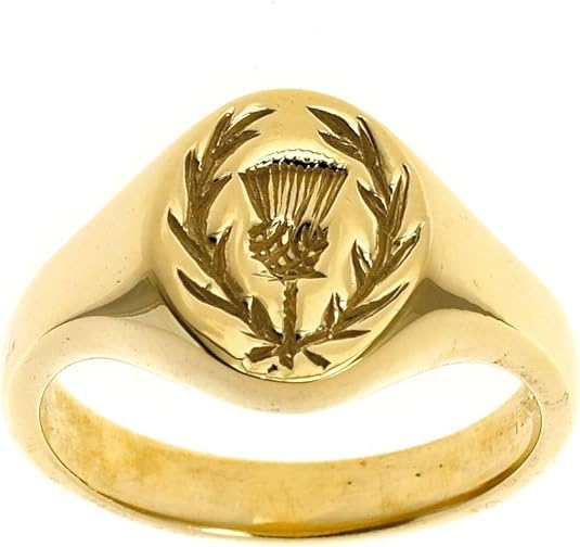 Heavy Solid Gold Scottish Thistle Ring Men's UK Hallmarked