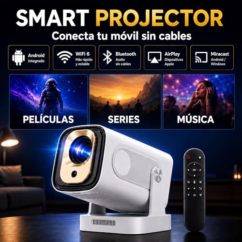 Mini Proyector Portatil 1080p con Soporte de 4K - Versión Mejorada 2026 - TV Projetor - Projector Portable - Android 11 Auto Focus - hasta 130 Pulgadas de Proyección - Rotación 180º para Techo